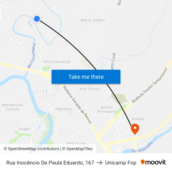 Rua Inocêncio De Paula Eduardo, 167 to Unicamp Fop map