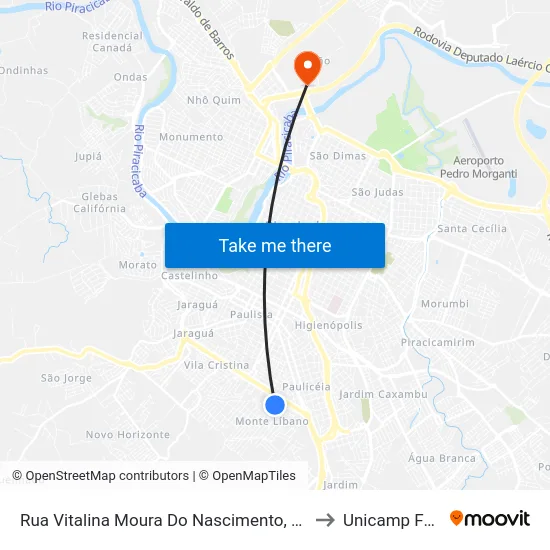 Rua Vitalina Moura Do Nascimento, 38 to Unicamp Fop map