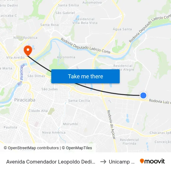 Avenida Comendador Leopoldo Dedini 612 to Unicamp Fop map