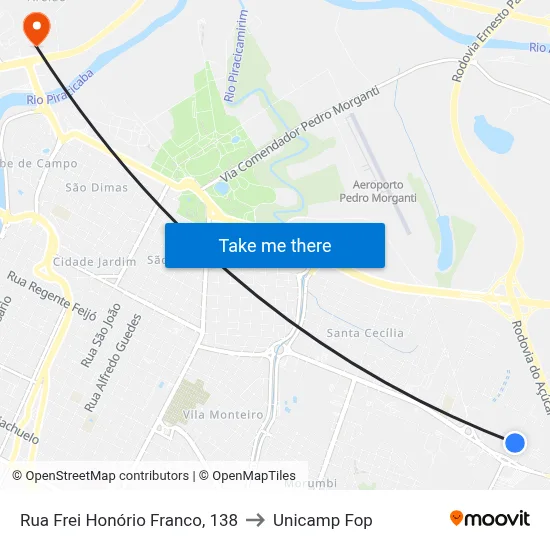 Rua Frei Honório Franco, 138 to Unicamp Fop map