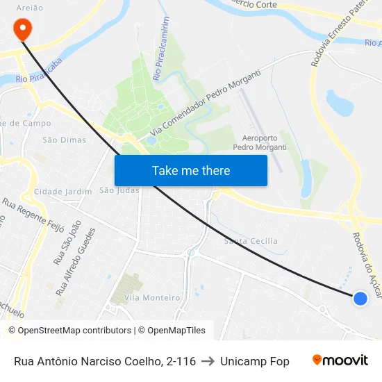 Rua Antônio Narciso Coelho, 2-116 to Unicamp Fop map