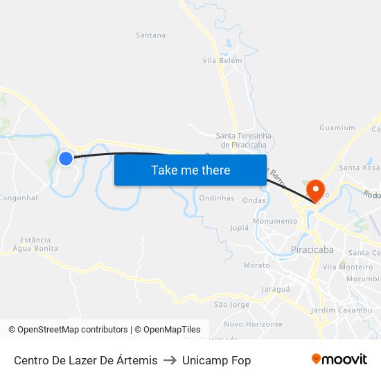 Centro De Lazer De Ártemis to Unicamp Fop map