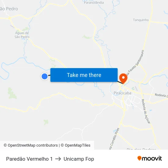 Paredão Vermelho 1 to Unicamp Fop map