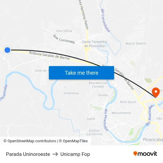 Parada Uninoroeste to Unicamp Fop map