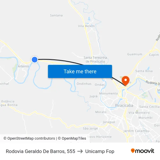 Rodovia Geraldo De Barros, 555 to Unicamp Fop map