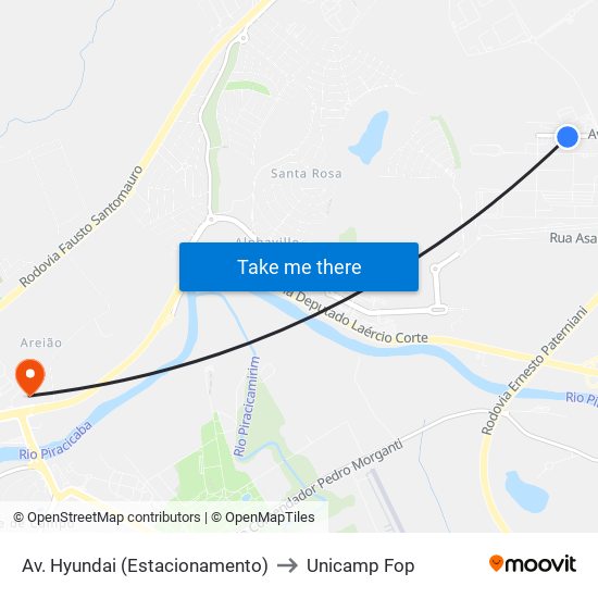 Av. Hyundai (Estacionamento) to Unicamp Fop map