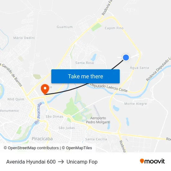 Avenida Hyundai 600 to Unicamp Fop map