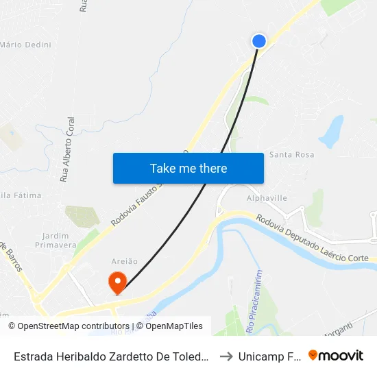 Estrada Heribaldo Zardetto De Toledo, 11 to Unicamp Fop map