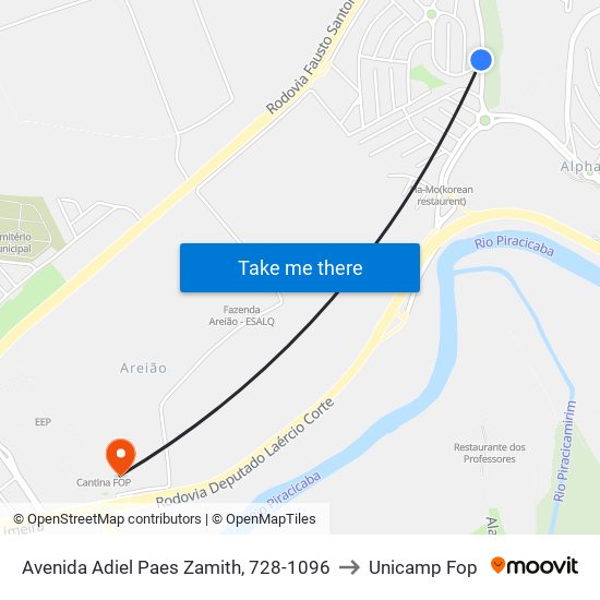 Avenida Adiel Paes Zamith, 728-1096 to Unicamp Fop map