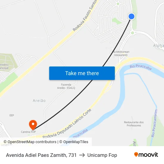 Avenida Adiel Paes Zamith, 731 to Unicamp Fop map