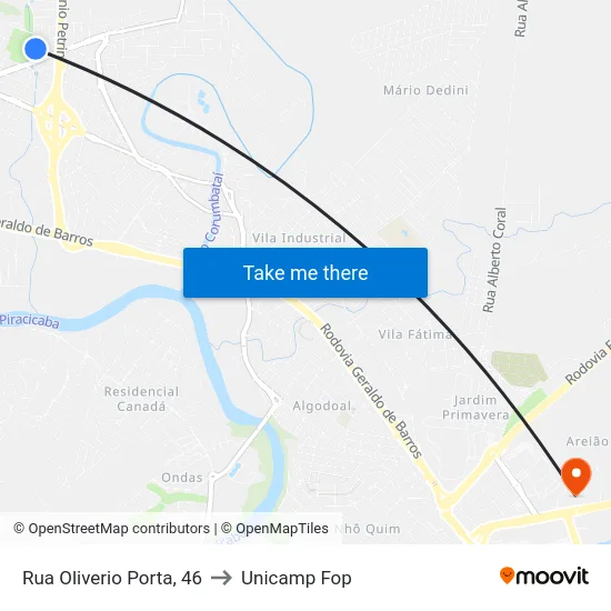 Rua Oliverio Porta, 46 to Unicamp Fop map