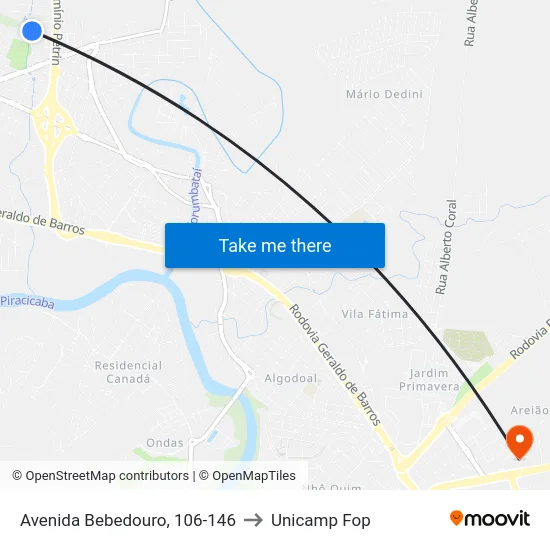 Avenida Bebedouro, 106-146 to Unicamp Fop map