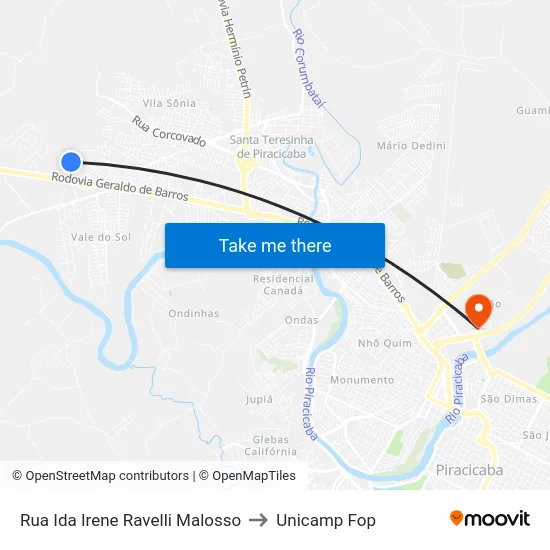 Rua Ida Irene Ravelli Malosso to Unicamp Fop map