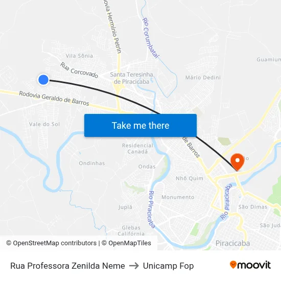 Rua Professora Zenilda Neme to Unicamp Fop map