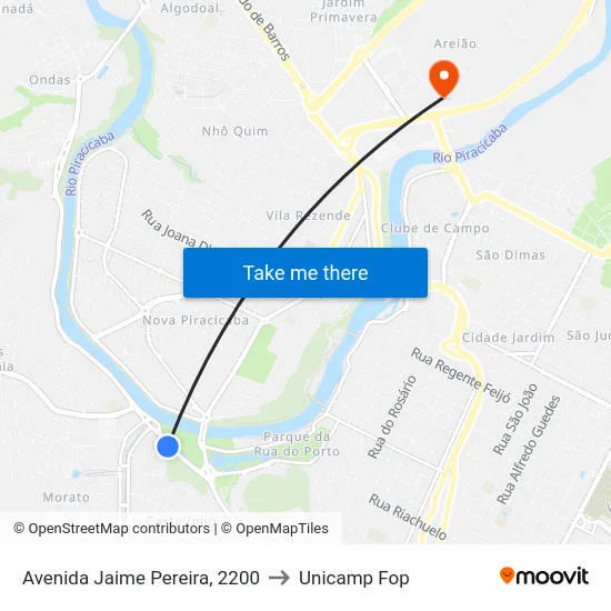 Avenida Jaime Pereira, 2200 to Unicamp Fop map