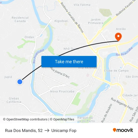 Rua Dos Mandis, 52 to Unicamp Fop map