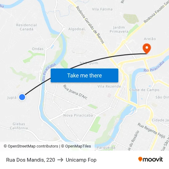 Rua Dos Mandis, 220 to Unicamp Fop map