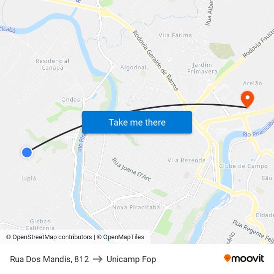 Rua Dos Mandis, 812 to Unicamp Fop map