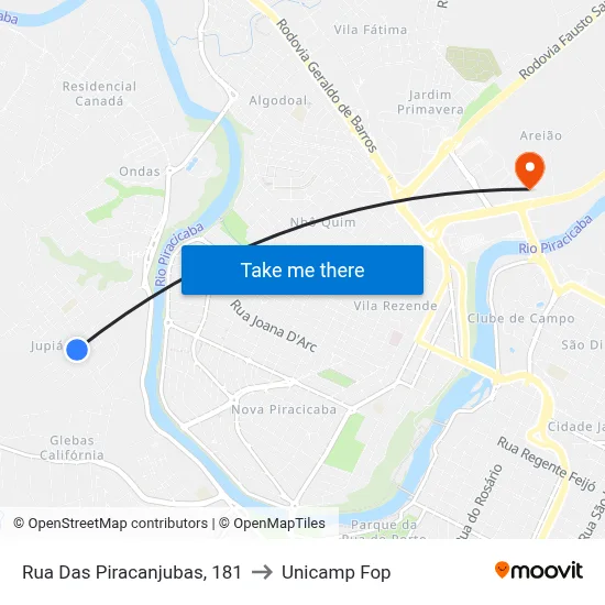 Rua Das Piracanjubas, 181 to Unicamp Fop map