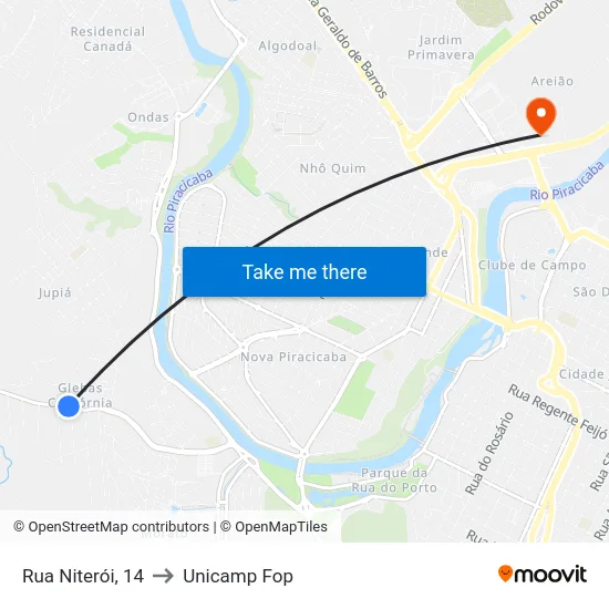 Rua Niterói, 14 to Unicamp Fop map