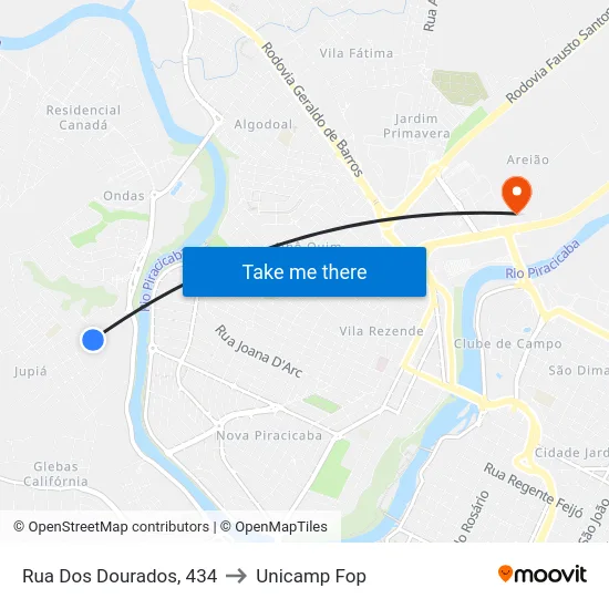 Rua Dos Dourados, 434 to Unicamp Fop map