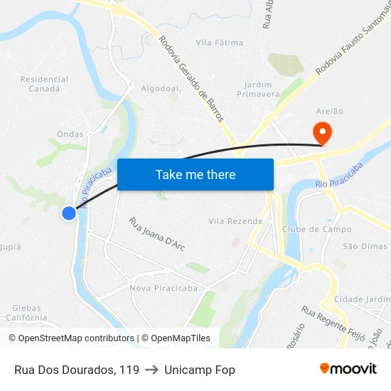 Rua Dos Dourados, 119 to Unicamp Fop map