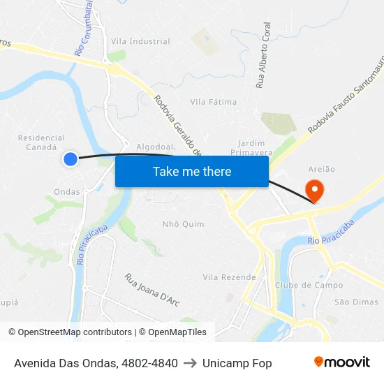 Avenida Das Ondas, 4802-4840 to Unicamp Fop map