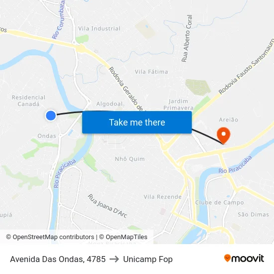 Avenida Das Ondas, 4785 to Unicamp Fop map