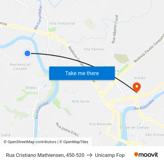 Rua Cristiano Mathiensen, 450-520 to Unicamp Fop map
