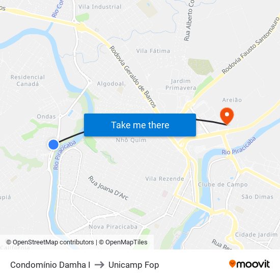 Condomínio Damha I to Unicamp Fop map