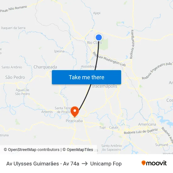 Av Ulysses Guimarães - Av 74a to Unicamp Fop map