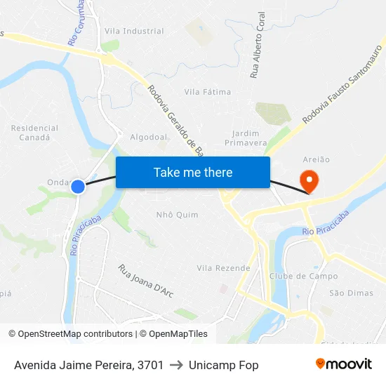 Avenida Jaime Pereira, 3701 to Unicamp Fop map