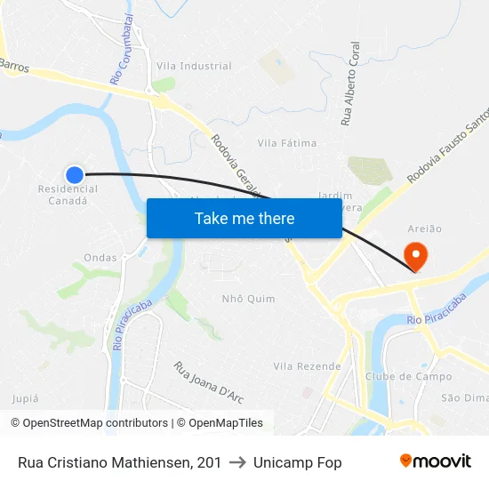 Rua Cristiano Mathiensen, 201 to Unicamp Fop map