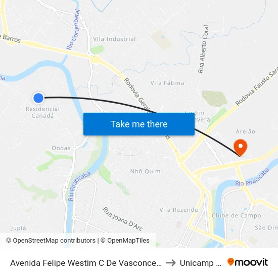 Avenida Felipe Westim C De Vasconcelos, 151 to Unicamp Fop map