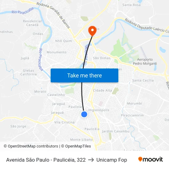 Avenida São Paulo - Paulicéia, 322 to Unicamp Fop map