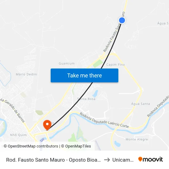 Rod. Fausto Santo Mauro - Oposto Bioagri Laboratório to Unicamp Fop map