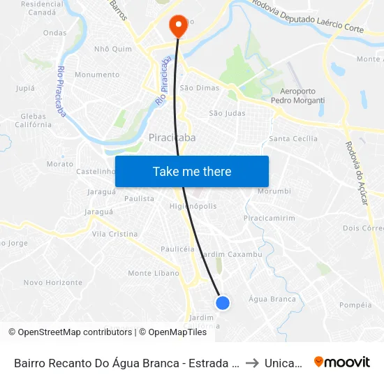Bairro Recanto Do Água Branca - Estrada Francisco Luiz Rasera, 547 to Unicamp Fop map