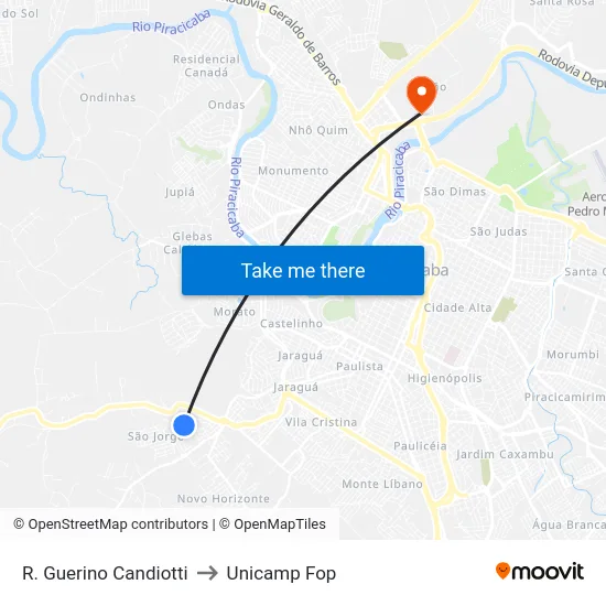R. Guerino Candiotti to Unicamp Fop map