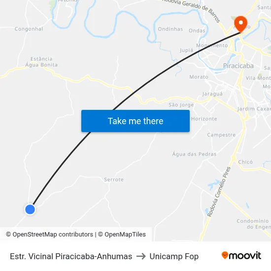 Estr. Vicinal Piracicaba-Anhumas to Unicamp Fop map