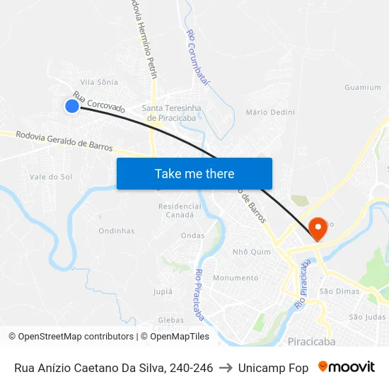 Rua Anízio Caetano Da Silva, 240-246 to Unicamp Fop map
