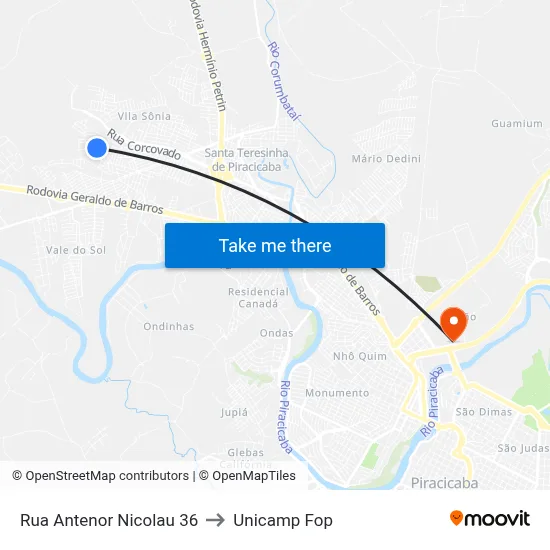 Rua Antenor Nicolau 36 to Unicamp Fop map