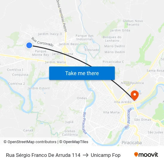 Rua Sérgio Franco De Arruda 114 to Unicamp Fop map