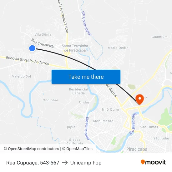 Rua Cupuaçu, 543-567 to Unicamp Fop map