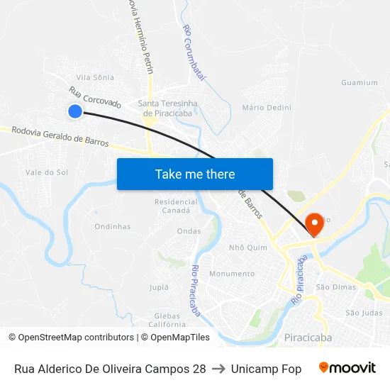 Rua Alderico De Oliveira Campos 28 to Unicamp Fop map