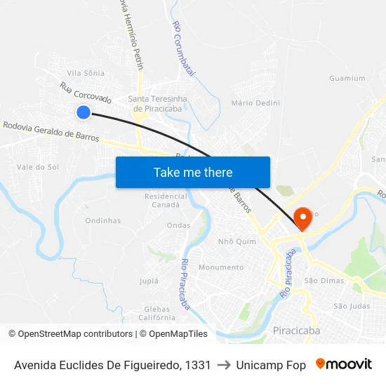 Avenida Euclides De Figueiredo, 1331 to Unicamp Fop map