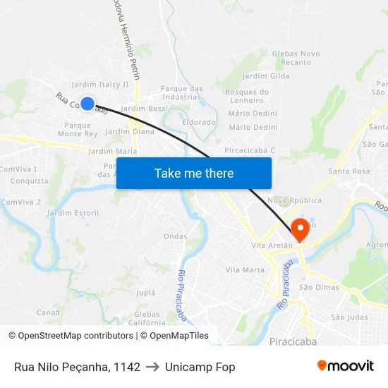 Rua Nilo Peçanha, 1142 to Unicamp Fop map