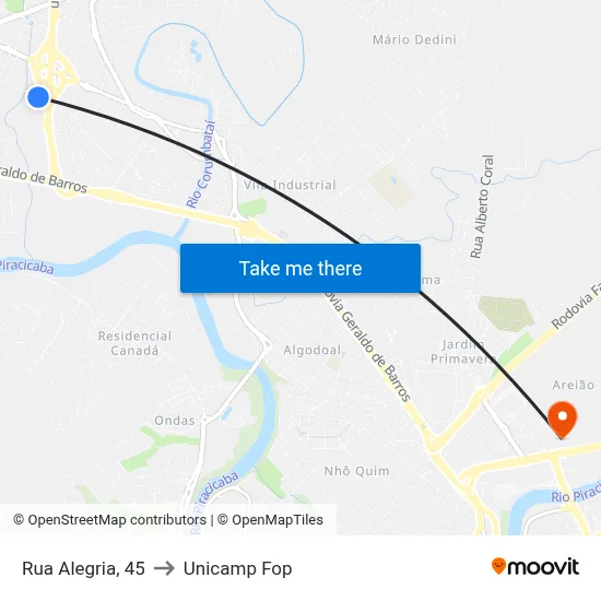 Rua Alegria, 45 to Unicamp Fop map