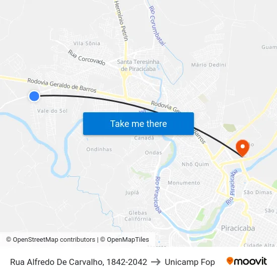 Rua Alfredo De Carvalho, 1842-2042 to Unicamp Fop map