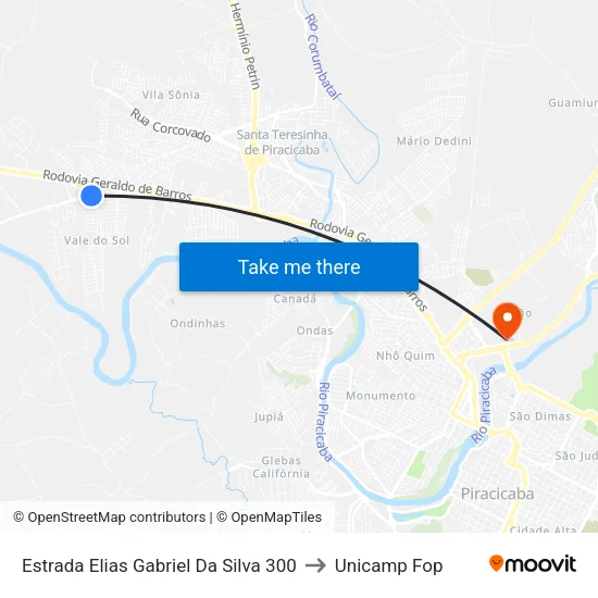 Estrada Elias Gabriel Da Silva 300 to Unicamp Fop map
