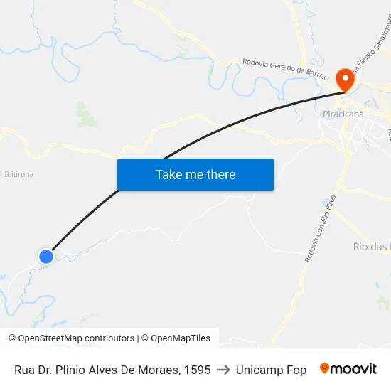 Rua Dr. Plinio Alves De Moraes, 1595 to Unicamp Fop map